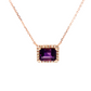 14K Rose Gold Emerald-Cut Amethyst Diamond Halo Necklace