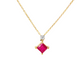 14K Yellow Gold Princess Cut Ruby Diamond Pendant Necklace