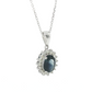 14K White Gold Oval Sapphire and Diamond Halo Necklace