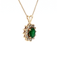 14K Yellow Gold Oval Emerald and Diamond Halo Pendant Necklace