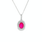 14K White Gold Oval Ruby and Diamond Double Halo Pendant