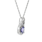 Oval Tanzanite and Diamond Halo Pendant Necklace in Sterling Silver