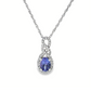 Oval Tanzanite and Diamond Halo Pendant Necklace in Sterling Silver